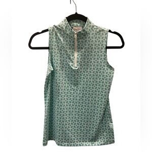 Tommy Bahama Active White and Teal Patterned Top Size XS